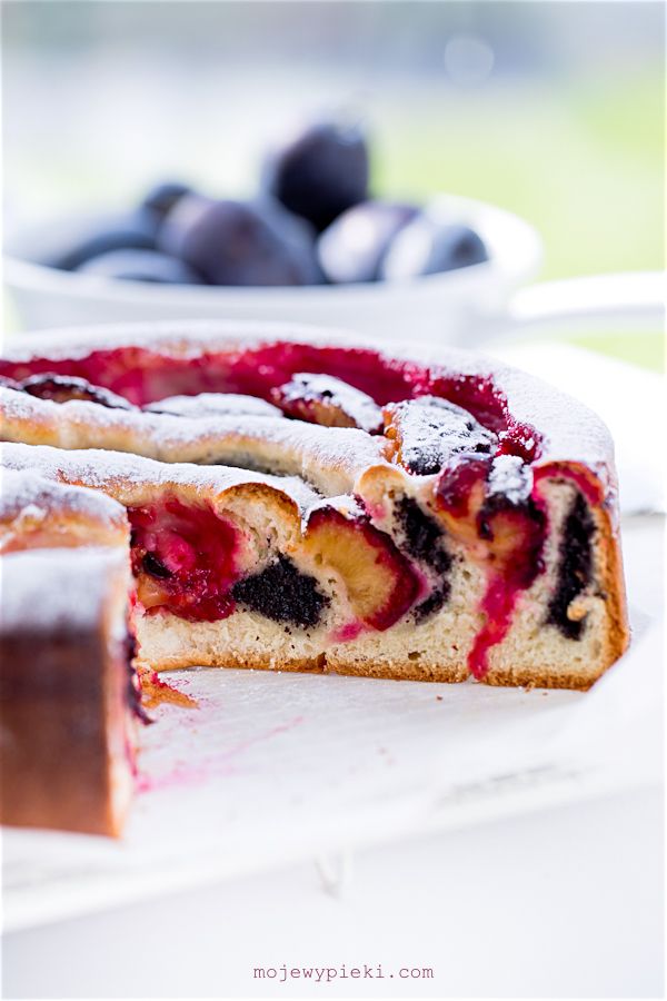 Poppy seed, marzipan and plum yeast cake