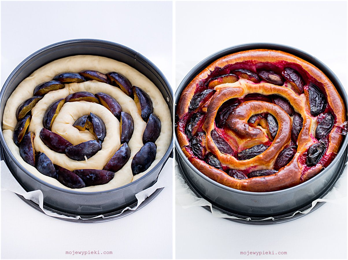 Poppy seed, marzipan and plum yeast cake