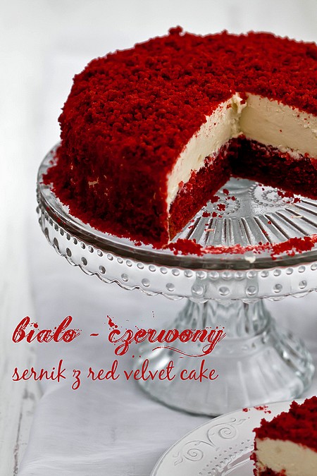 Biało – czerwony sernik z red velvet cake